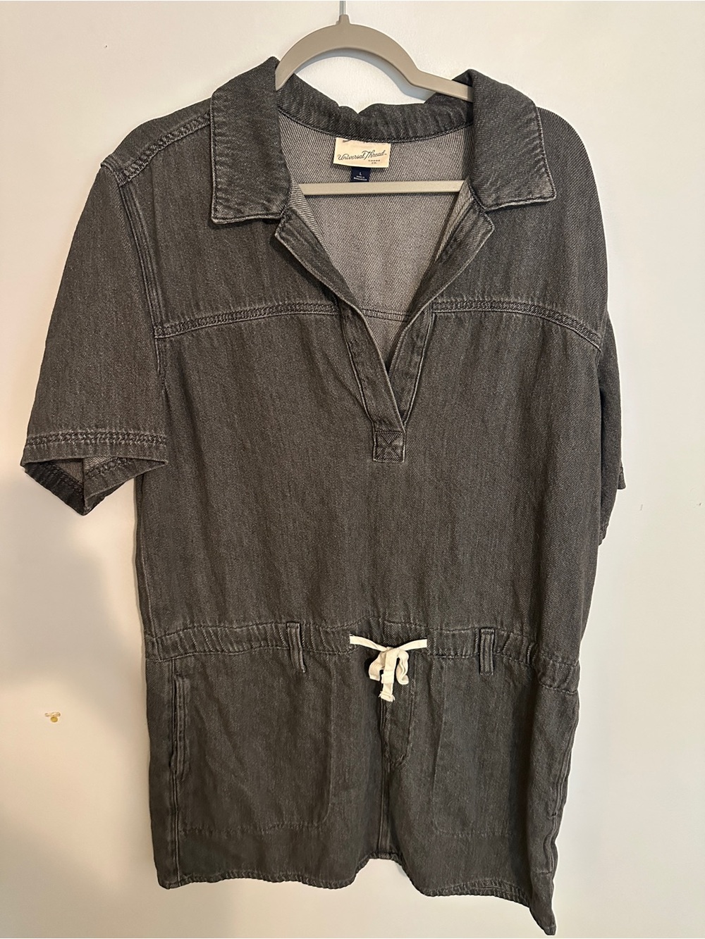 Universal Thread Washed Charcoal Short-Sleeve Drop Waist Mini Dress